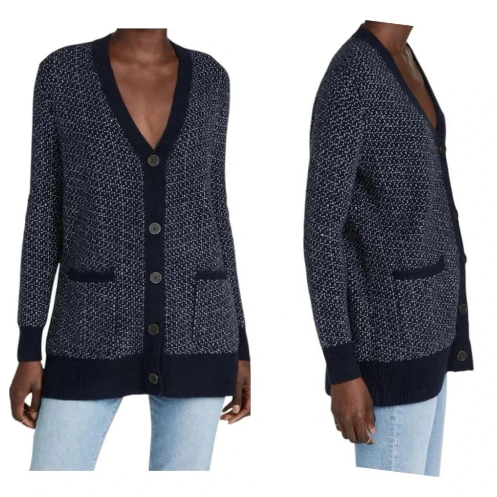 MADEWELL | COZIEST YARN BIRD'S EYE MAYSFIELD CARDIGAN IN HEATHER ATLANTIC SIZE L